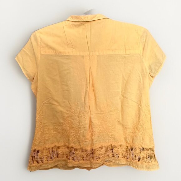 Coldwater Creek Yellow Button Down Top With Lace Embroidery Size Large L SS - Picture 2 of 3